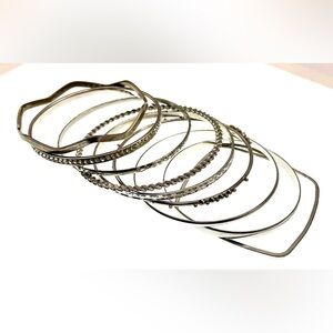 Vintage Set of 9 Silver Tone Stacking Bangle Bracelets